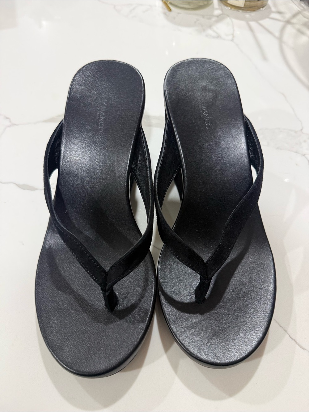 Avanti Black Women's Wedge Thong Sandals